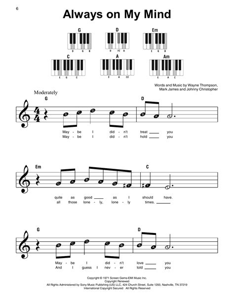 Always On My Mind by Willie Nelson Sheet Music for Super Easy Piano at Sheet Music Direct