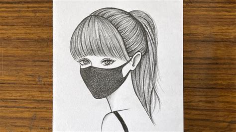 How to draw a girl with face mask || Girl drawing step by step || Easy ...