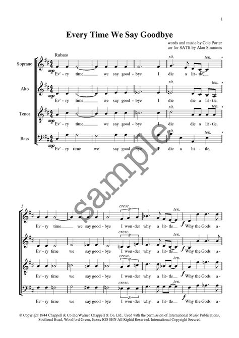 Every Time We Say Goodbye - Alan Simmons Music - Choral Sheet Music for Choirs & Schools