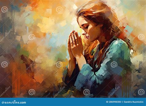 Colorful Painting Art of a Woman Praying and Worshiping Stock ...