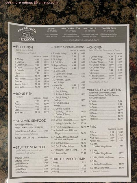 Menu at Mid Atlantic Seafood restaurant, Hyattsville, Queens Chapel Rd