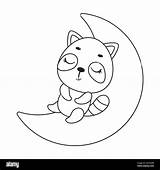 Coloring Page cute little raccoon Sleeping On Moon Book For  sketch template