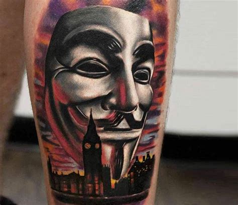 Vendetta mask tattoo by Vid Blanco | Photo 22078