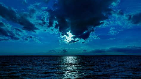 2560x1440 Night Moon Sea Sky Blue 4k 1440P Resolution ,HD 4k Wallpapers ...