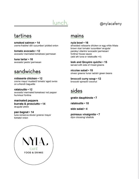 Lunch Menu – Nyla Cafe