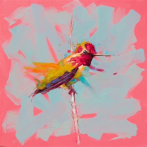 Jamel Akib - Humming Bird No.3- Pink - Oil painting by English Artist Jamel Akib For Sale at 1stDibs