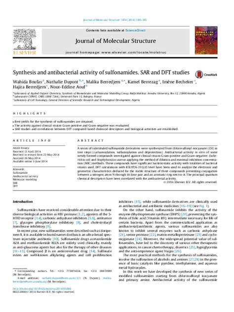 (PDF) Synthesis and antibacterial activity of sulfonamides. SAR and DFT studies | Nour-Eddine ...