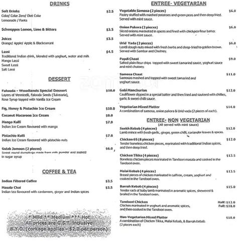 Woodlands Tandoori Menu, Menu for Woodlands Tandoori, Liverpool, Sydney - Urbanspoon/Zomato