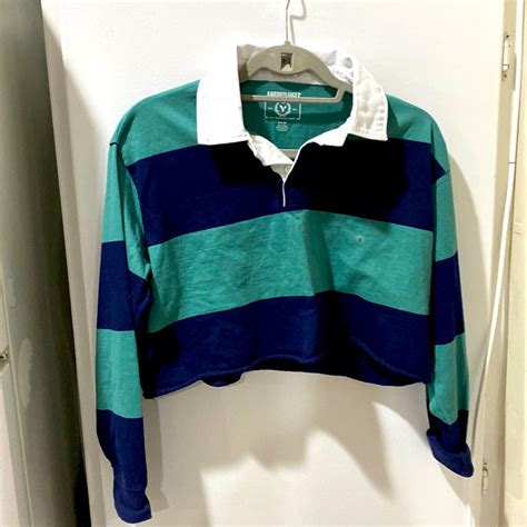 AMERICAN EAGLE 🦅 RUGBY TOP ~ Small Navy/Green Stripe ~ Women’s Crop-Style ~ NWT | Crop top ...