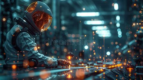 Futuristic Astronaut Controlling Nanobots in a Space Station Stock ...