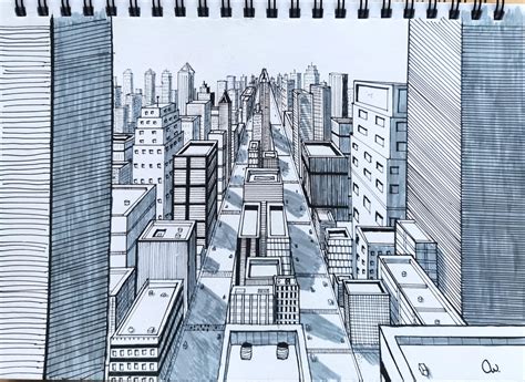 4 Point Perspective Drawing City