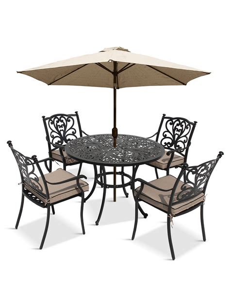 LG Outdoor Devon 4 Seater Garden Dining Table and Chairs Set with Parasol, Bronze at John Lewis ...
