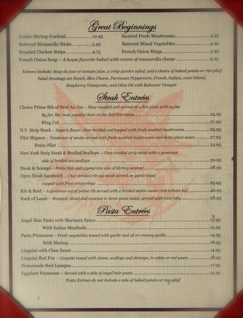 Menu at Red Fox Restaurant, Saranac Lake, NY-3