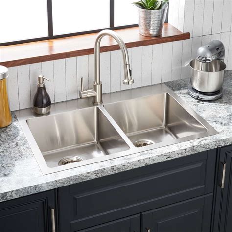 33" Ortega Double-Bowl Stainless Steel Drop-In Sink - Single-Hole - Kitchen Sinks - Sinks