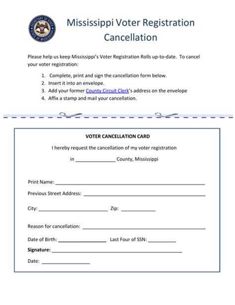 Mississippi Mississippi Voter Registration Cancellation Form - Fill Out, Sign Online and ...