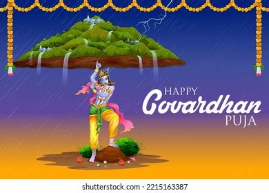 Illustration Lord Krishna Lifting Govardhan Mountain: เวกเตอร์สต็อก (ปลอดค่าลิขสิทธิ์ ...