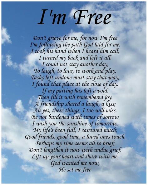 I'm Free Memorial Poem Birthday Mothers Day Funeral Christmas Gift Present 786071610385 | eBay ...