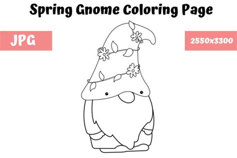 Spring Gnome Coloring Book Page for Kids Graphic by MyBeautifulFiles ...