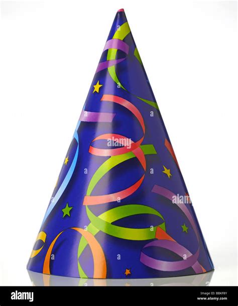 paper birthday party hat celebrate ribbons stars colorful cone shaped Stock Photo - Alamy