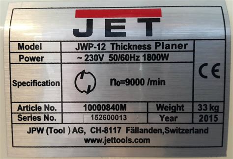Jet JWP-12/ JWP12 12" Benchtop Thickness Planer + 4pcs Blades ID998359 Jigsaw/ Planner/ Sander ...