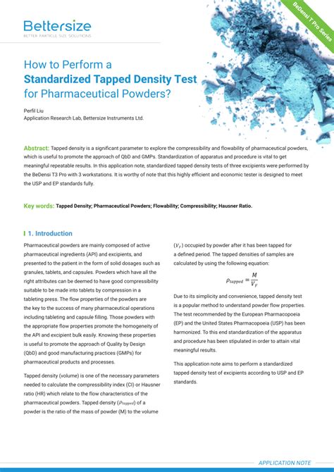 (PDF) How to Perform a Standardized Tapped Density Test for ...