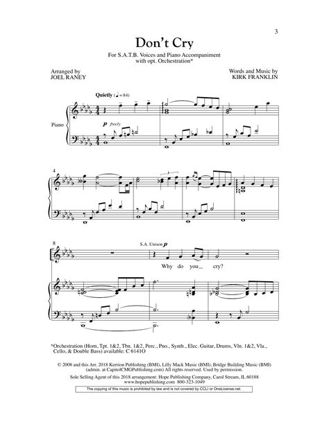 Don't Cry by Joel Raney Sheet Music for SATB Choir at Sheet Music Direct