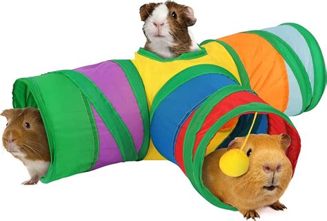 HYLYUN Guinea Pig Tunnels & Tubes Collapsible, 3 Way Tunnels Hides Toys, Portable Small Animal ...