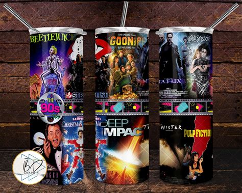 90s Movie Themed Collage Posters 20oz Skinny Tumbler PNG Sublimation ...