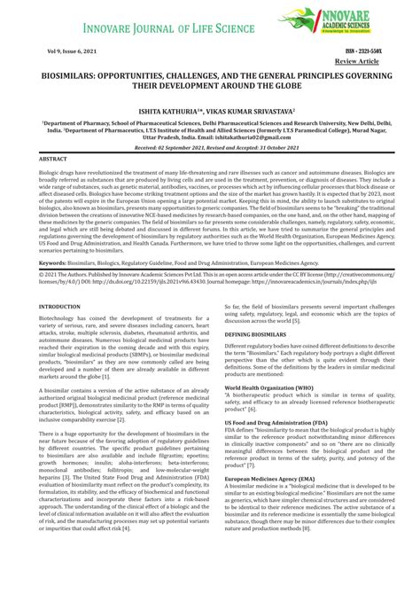 (PDF) BIOSIMILARS: OPPORTUNITIES, CHALLENGES, AND THE GENERAL ...