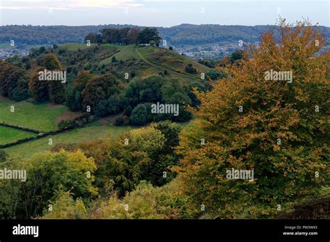 Downham Hill viewed from Uley Bury, Cotswold Outliers near Dursley, Gloucestershire Stock Photo ...