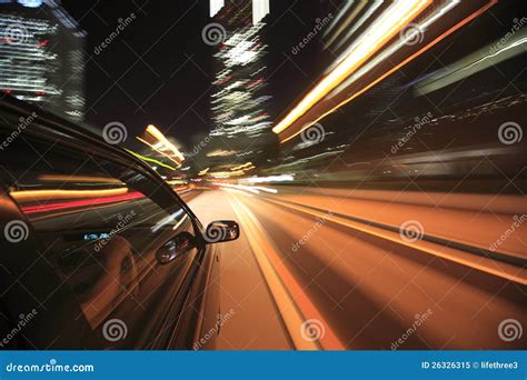 Night Drive with Car in Motion. Stock Image - Image of highway, glowing: 26326315