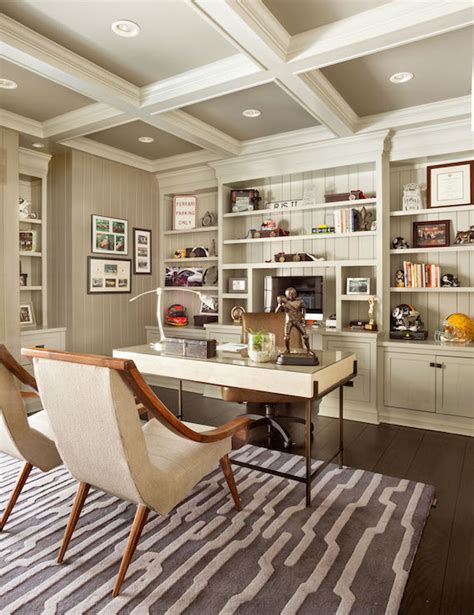 Painted Coffered Ceiling - Transitional - den/library/office - Garrison ...