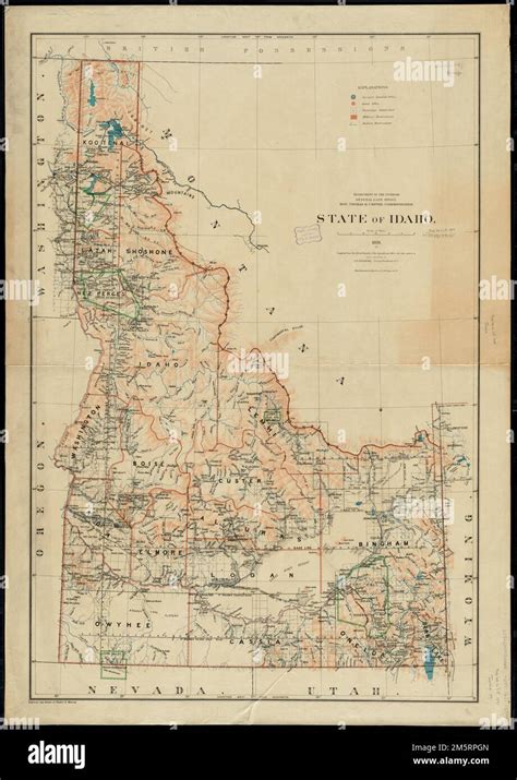 State of Idaho. Shows townships, counties, and Indian and military reservations. Prime meridians ...