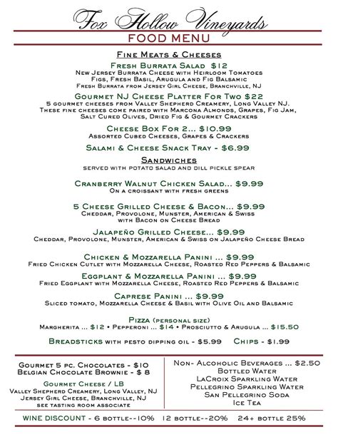 Winery Menu | foxhollowvineyards