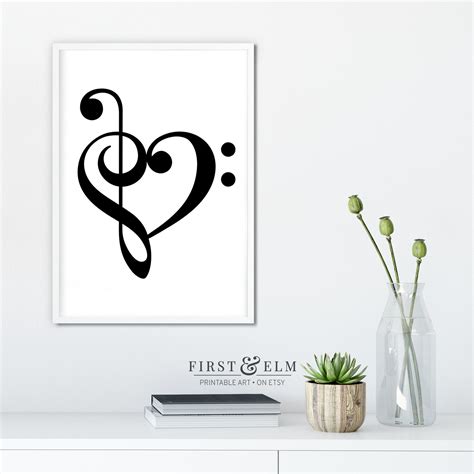 Treble Clef and Bass Clef Heart Poster Unique Music Lover | Etsy