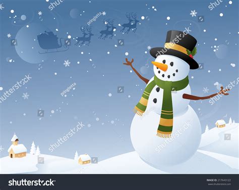 Snowman Winter Scene. Stock Vector Illustration 217643122 : Shutterstock