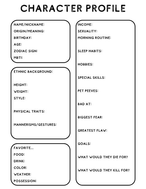 Printable Character Profile Template