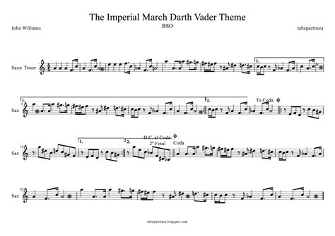 tubescore: The Imperial March Darth Vader's Theme by John Williams Sheet Music for Tenor ...