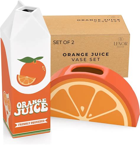 Amazon.com: Orange Juice Vase, 2 Vase Set. Ceramic Vase and Sliced Orange Vase. Unique Vases for ...