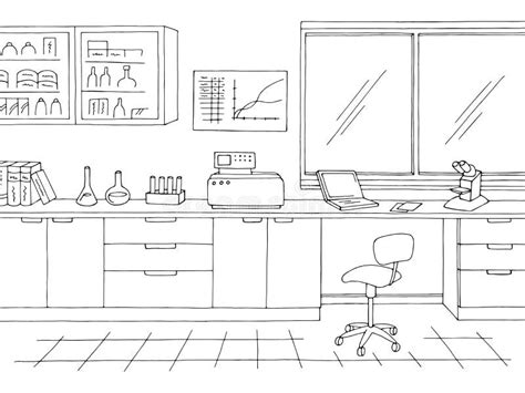 Laboratory Graphic Black White Interior Sketch Illustration Vector ...