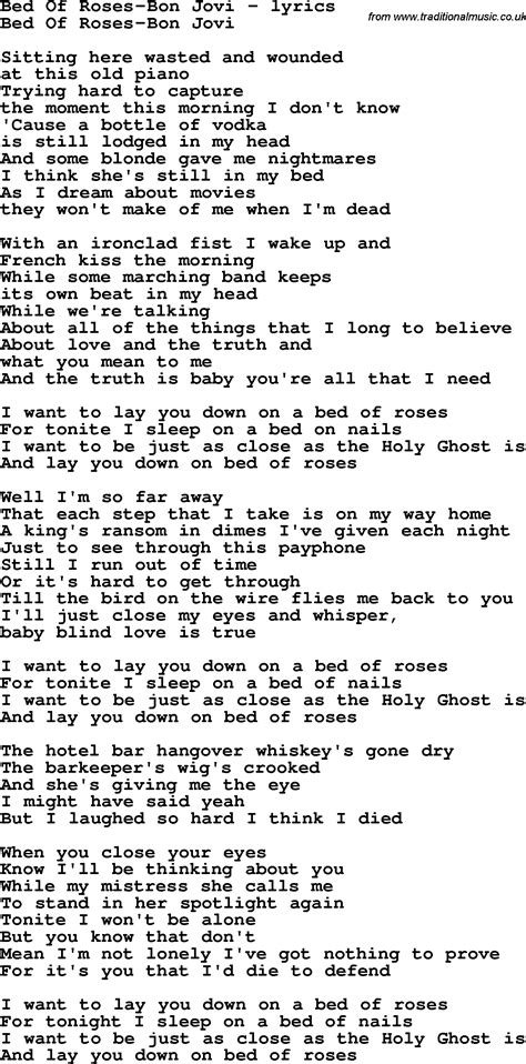 Love Song Lyrics for:Bed Of Roses-Bon Jovi