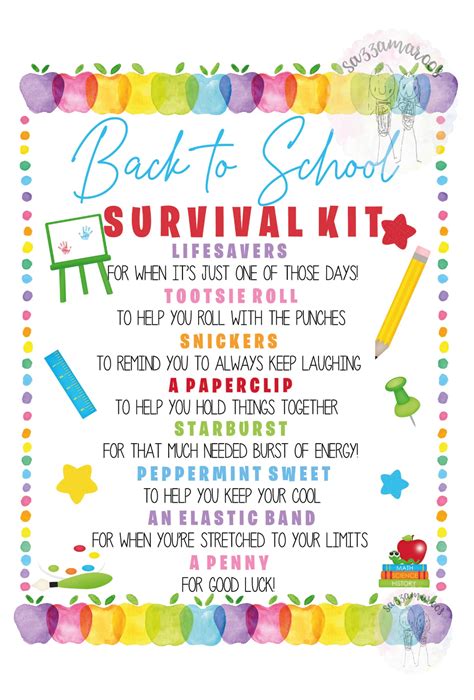 PRINTABLE Back to School Survival Kit Tag Instant Download Teacher Survival Kit First Day of ...