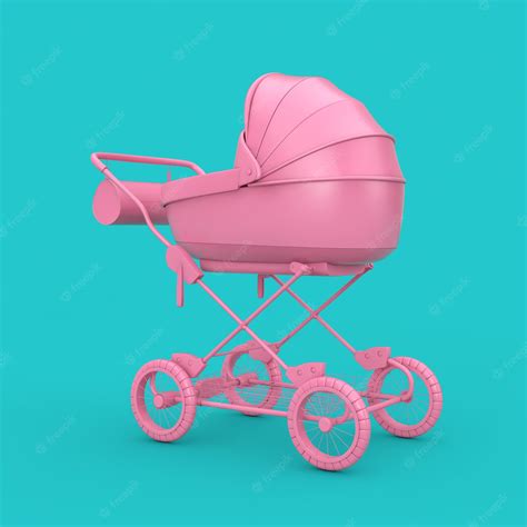 Premium Photo | Pink Modern Baby Carriage, Stroller, Pram Mock Up on a blue background. 3d Rendering