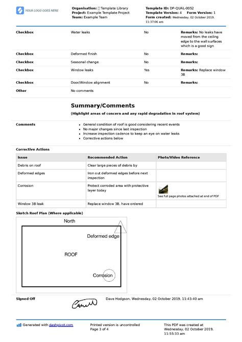 Roof Inspection Checklist Template (Better Than Pdf Form With Regard To ...