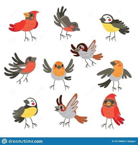 Illustration about Cute collection set of ten funny birds in winter colors. Illustration of ...