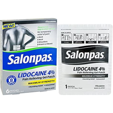 Salonpas Lidocaine 4% Maximum Strength Pain Relieving Gel-Patch 6 Patches - Walmart.com ...