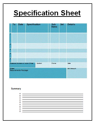 Specification Sheet Template | 10+ Free Printable Excel & Word Samples ...