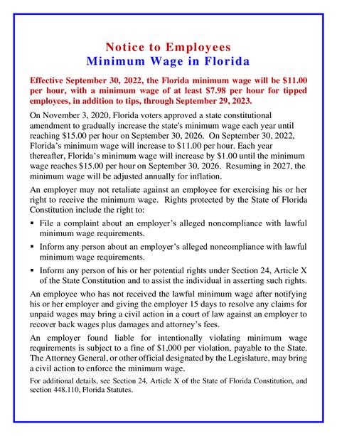 Free Florida Florida Minimum Wage Labor Law Poster 2023