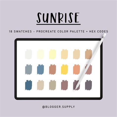 SUNRISE PROCREATE Color Palette Hex Color Codes Yellow - Etsy