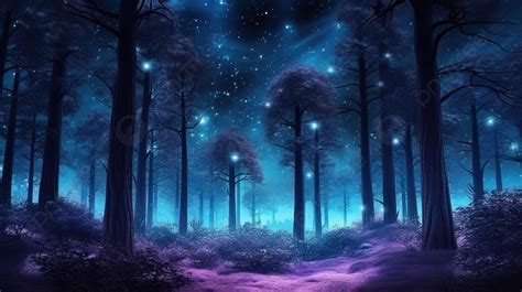 Enchanted Forest At Night Illuminated Dark Tree Trunks In 3d Illustration Background, Background ...